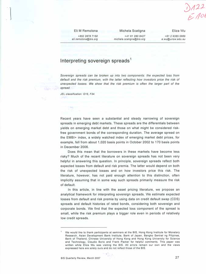 Imagen de la cubierta de Interpreting sovereign spreads