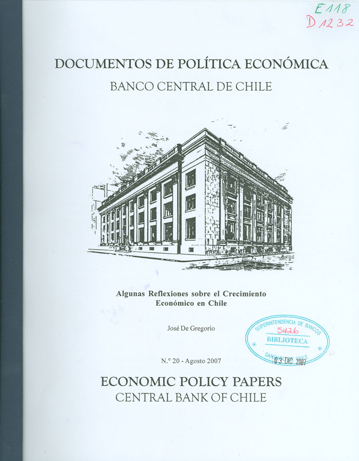 Imagen de la cubierta de Algunas Reflexiones sobre el crecimiento econ&oacute;mico en Chile