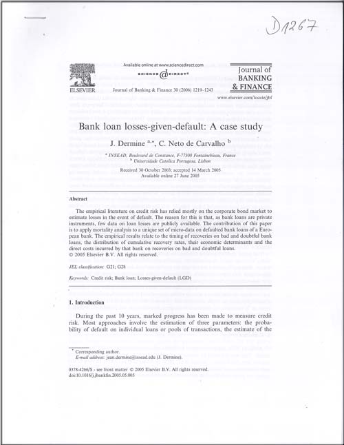 Imagen de la cubierta de Bank loan losses-given-default: a case study