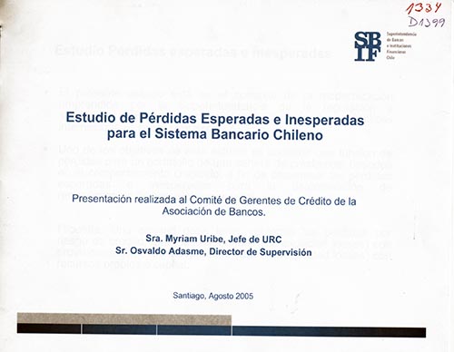 Imagen de la cubierta de Estudio de p&eacute;rdidas esperadas e inesperadas para el sistema bancario chileno