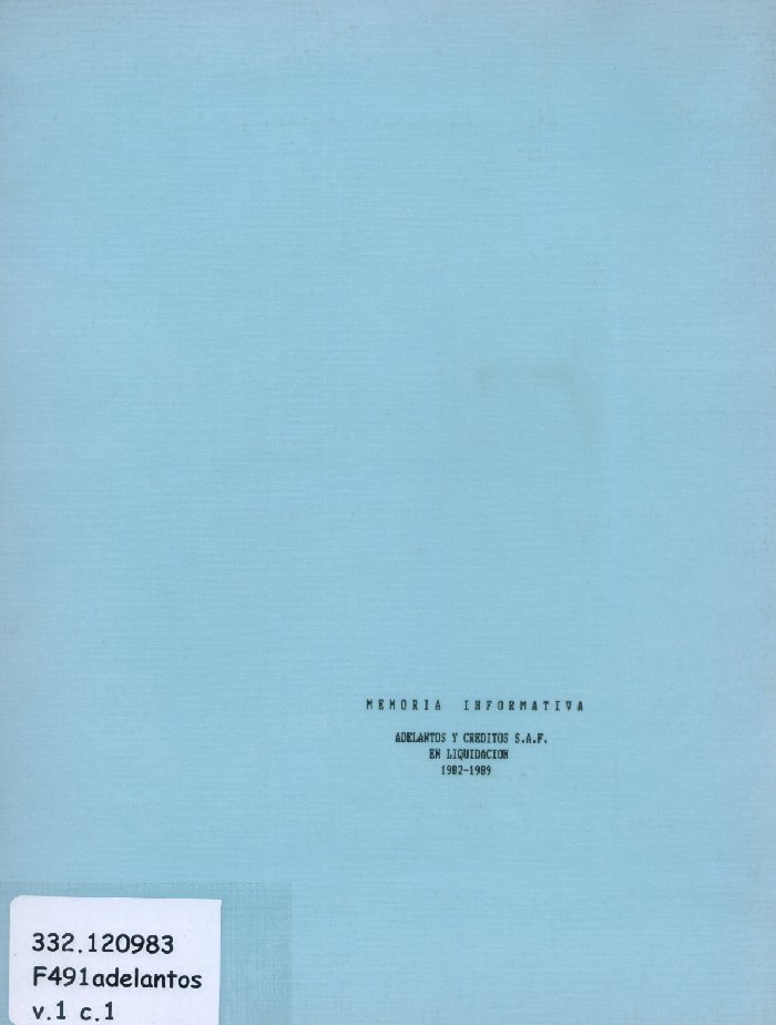 Imagen de la cubierta de Adelantos y Cr&eacute;ditos S.A.F. en liquidaci&oacute;n 1982-1989