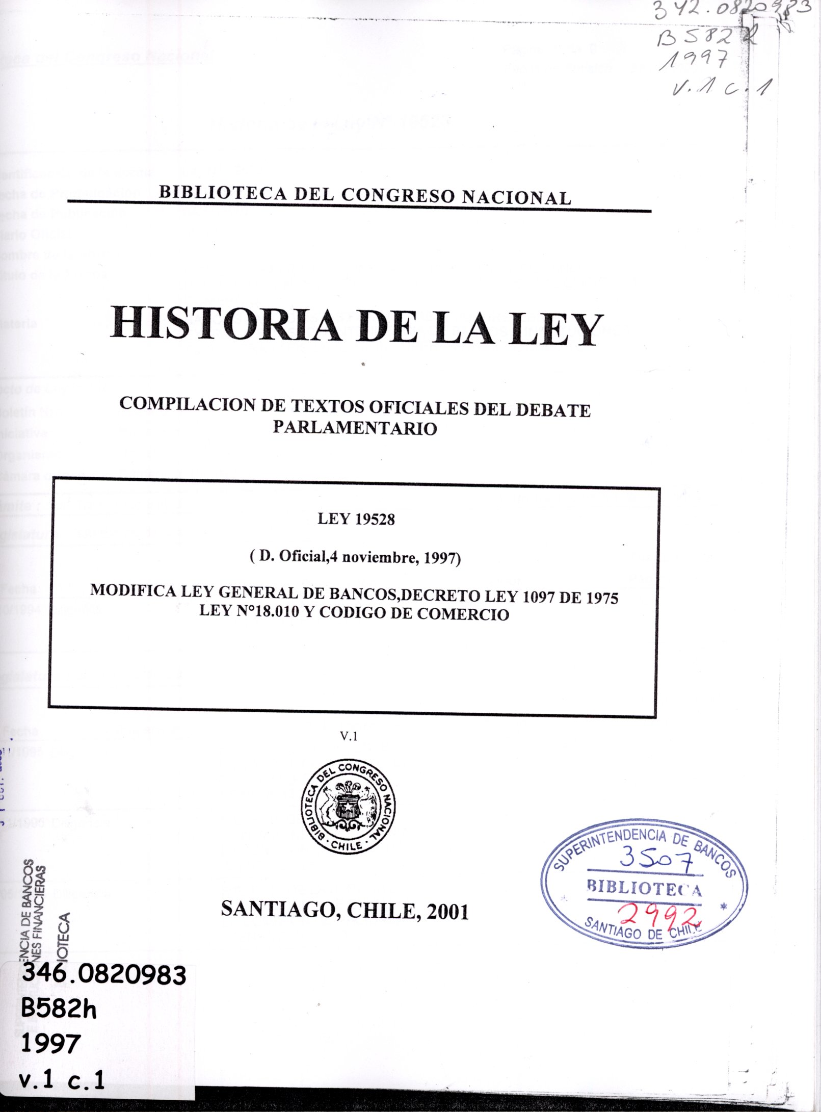 Imagen de la cubierta de Historia de la ley. Compilaci&oacute;n de textos oficiales del debate parlamentario. Ley 19.528. (D.Oficial, 4 noviembre, 1997)