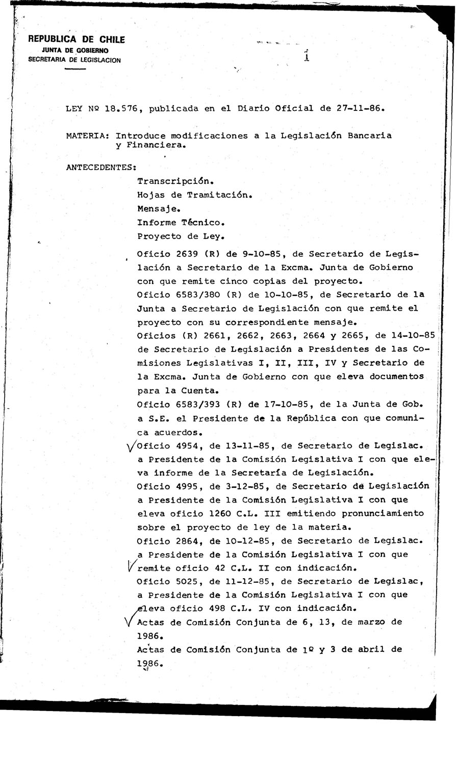 Imagen de la cubierta de Historia de la ley. Ley 18.576, publicada en el Diario Oficial, 27 noviembre 1986