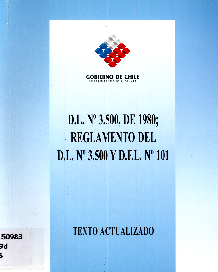Imagen de la cubierta de D.L. N&deg;3.500, de 1980; reglamento del D.L. N&deg;3.500 y D.F.L. N&deg; 101.